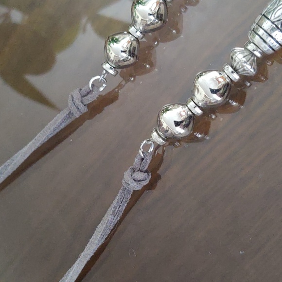 Christopher & Banks Lavender Stone, Etched Silver Bead Necklace, Earrings Set - Picture 2 of 9